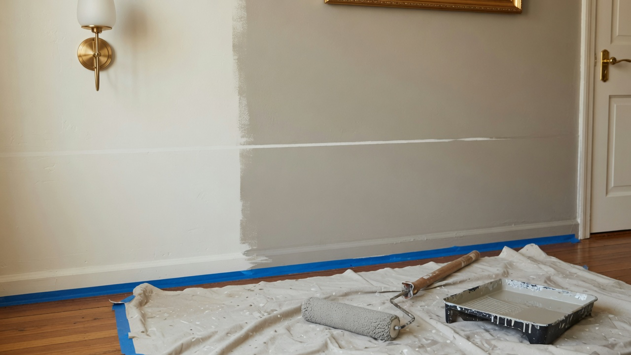Chantier de peinture d'une maison en cours par Horizon Service à Quimper