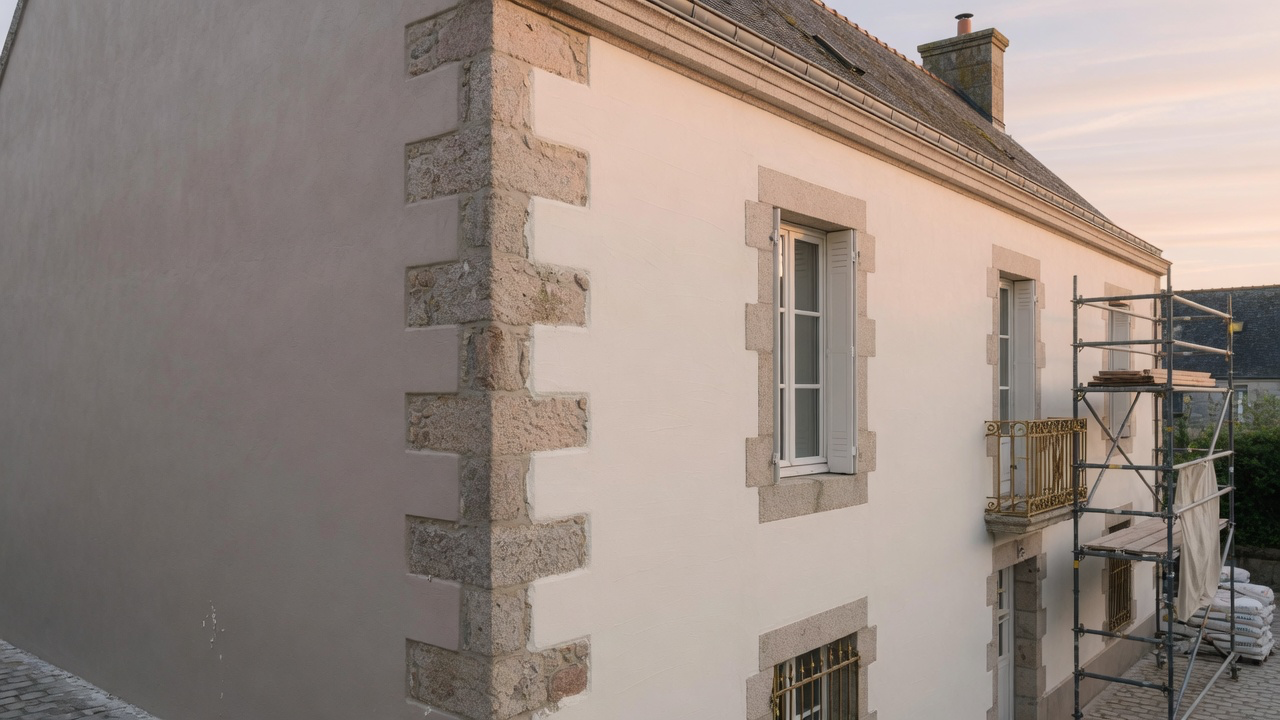 Ravalement de façade en cours à Quimper par Horizon Service